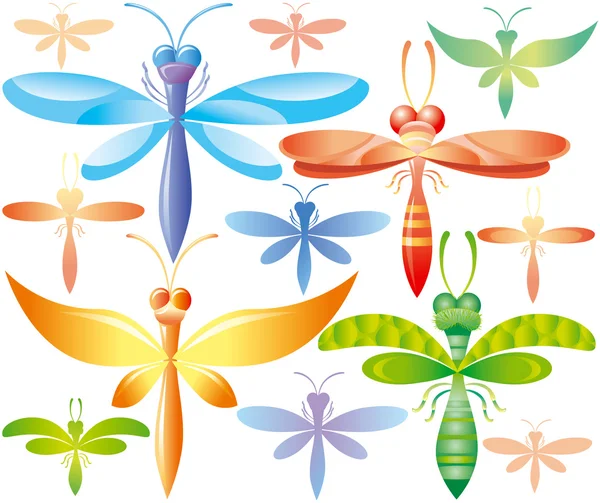Conjunto de libélulas coloridas — Archivo Imágenes Vectoriales