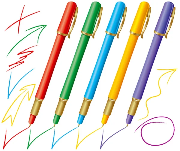Uppsättning färgade pennor — Stock vektor