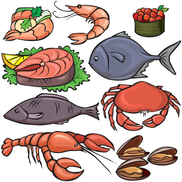 Conjunto de ícones de frutos do mar — Vetor de Stock