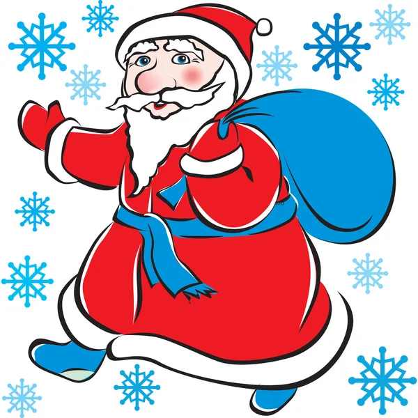 Père Noël avec sac de cadeaux — Image vectorielle