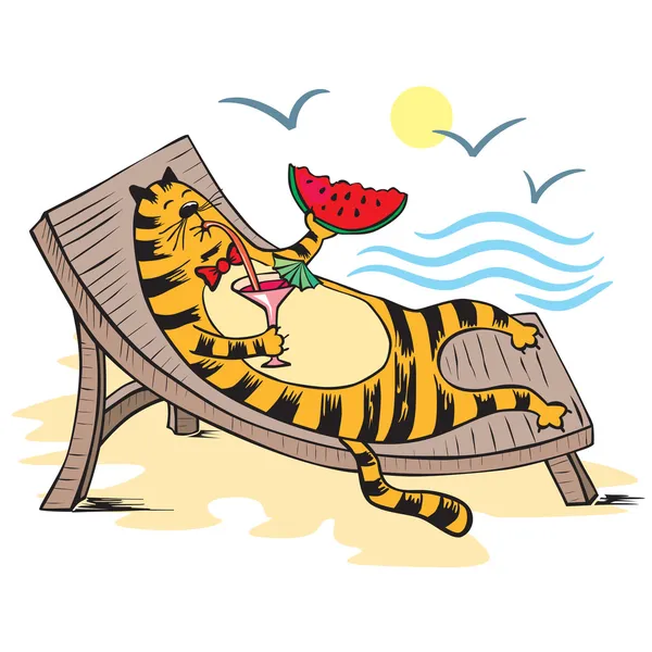 Cat vacationist sea — Stock Vector