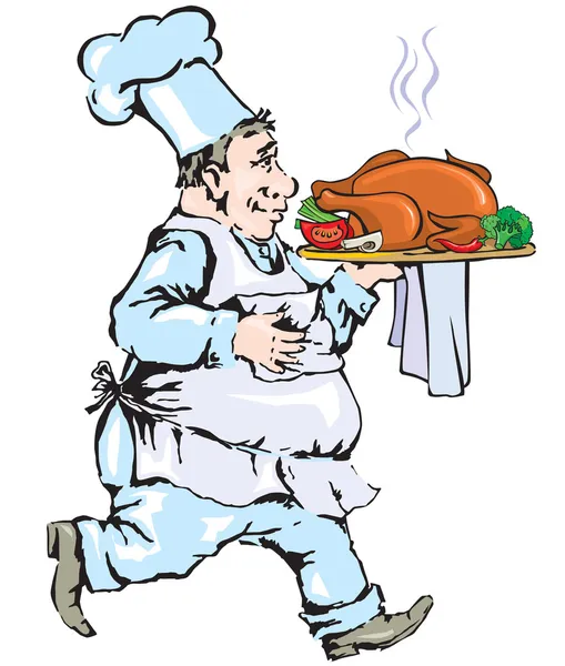 Chef llevando bandeja con pollo — Archivo Imágenes Vectoriales