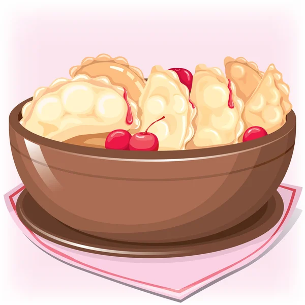 Skålen med dumplings med körsbär — Stock vektor