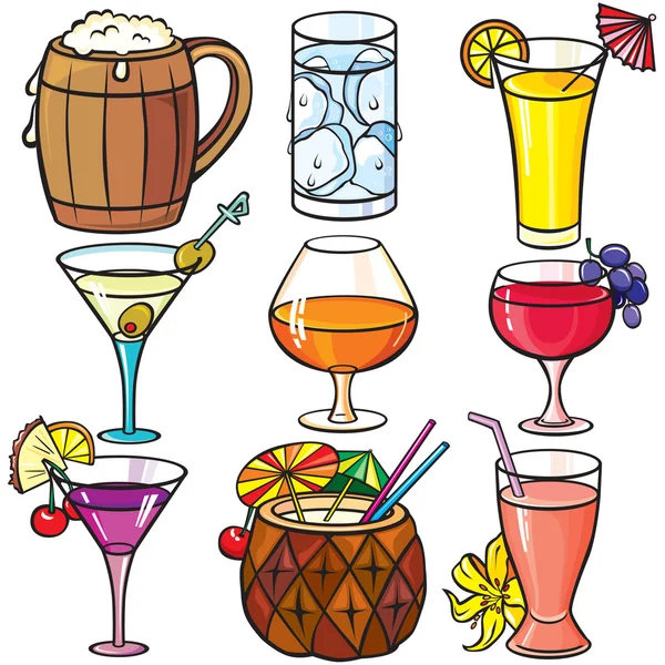 Напитки, коктейли иконка набор — стоковый вектор