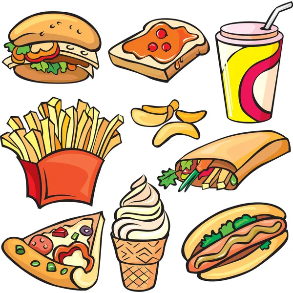 Set icona fast food — Vettoriale Stock