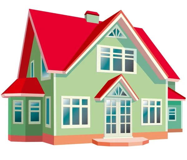 Casa con techo rojo sobre fondo blanco — Vector de stock
