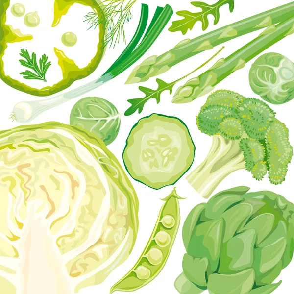 緑の野菜のミックス — ストックベクタ