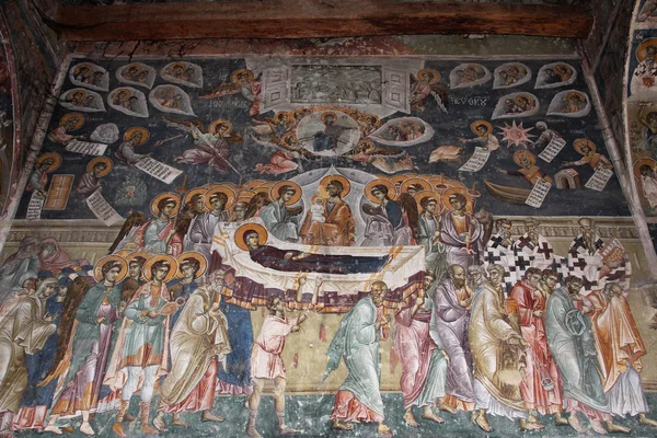 Adormirea Maicii Domnului, frescă medievală, Staro Nagoricane, Macedonia — Fotografie, imagine de stoc