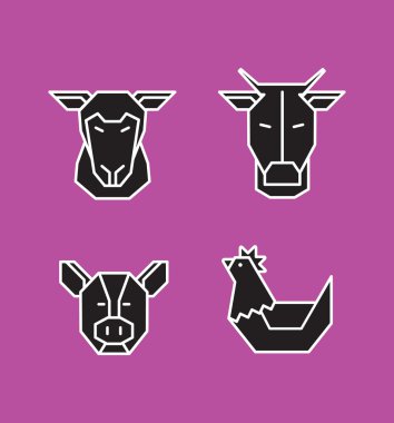 Set of farm animals heads clipart