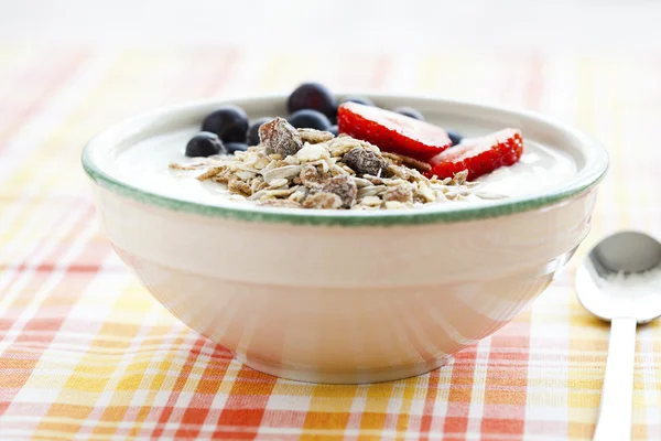 Bowl of muesli, yoghurt and berries — Stock Photo, Image