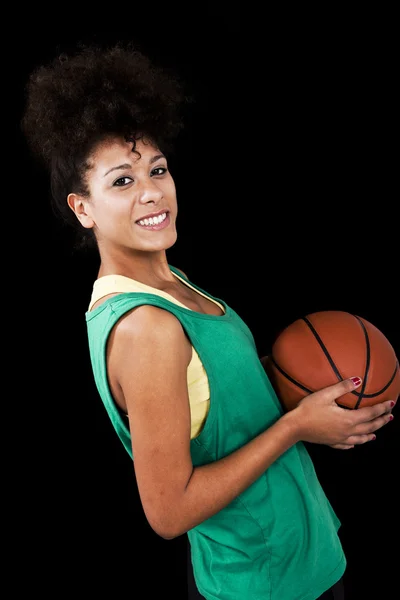 Женщина с баскетболом — стоковое фото