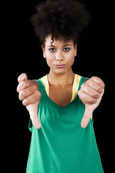 Woman with thumbs down — Stock Photo, Image