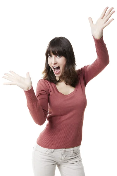 Beautiful woman with arms up — Stock Photo, Image