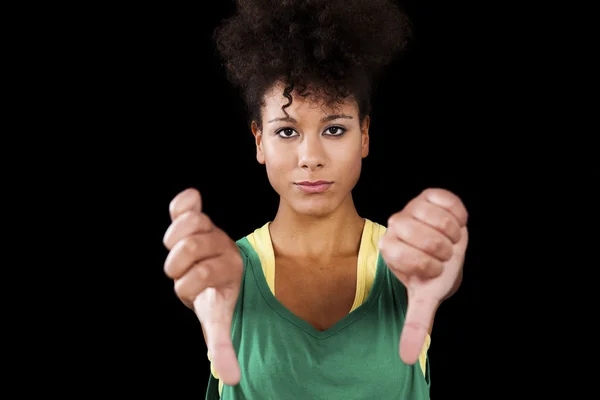 Woman with thumbs down — Stock Photo, Image