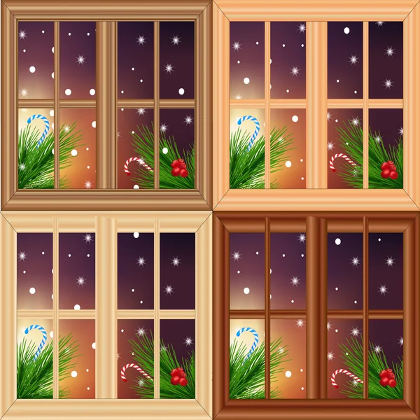 Conjunto de vetores de janelas de Natal — Vetor de Stock