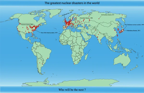 stock vector Vector map of the greatest nuclear disasters in the world