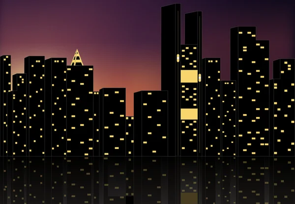 Vektorové siluetu města v noci — Stockový vektor