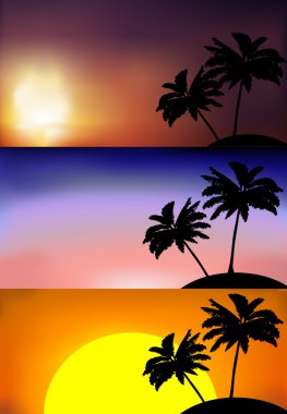 Vector set of sunsets on a beach clipart