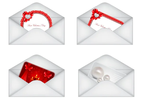 心を持つ装飾的な聖バレンタインの封筒のベクトルを設定 — ストックベクタ