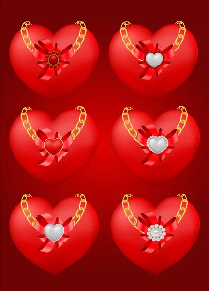 Vector set of stylish decorative hearts — Stock Vector