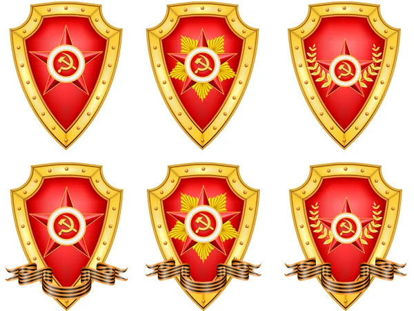 Set of vector military shields dedicated to 23 February — Stock Vector