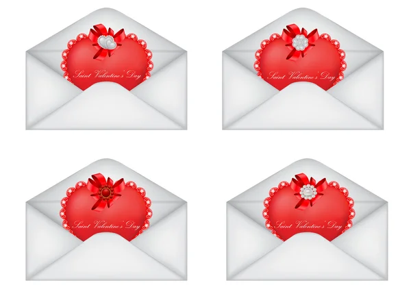 Векторный набор декоративных конвертов Святого Валентина с сердечками — стоковый вектор