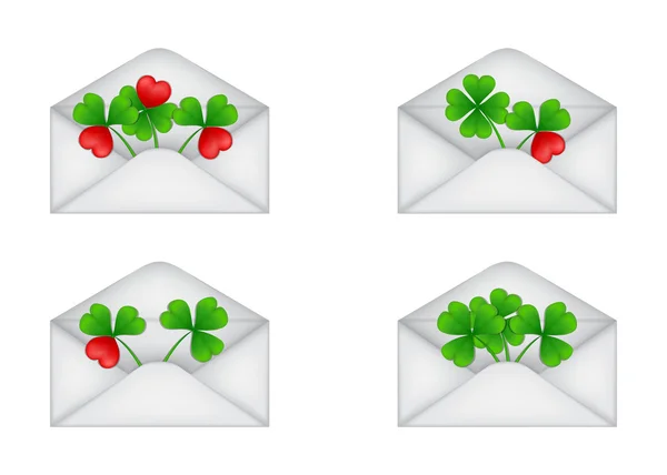 Vector set of envelopes with clover — Stock Vector