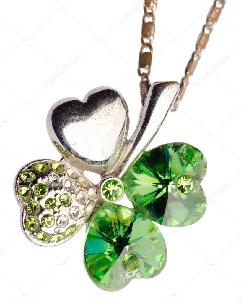 Green fourleaf clover jewel pendant