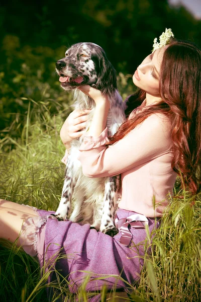 Meisje en hond — Stockfoto
