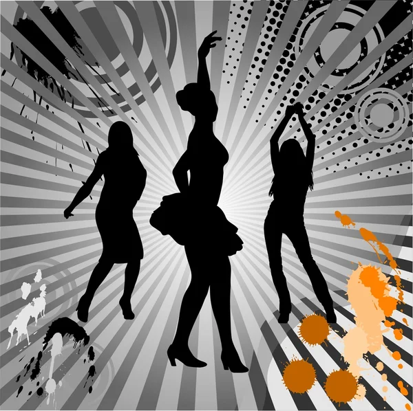 Woman dancers silhouettes on the grunge background — Stock Vector