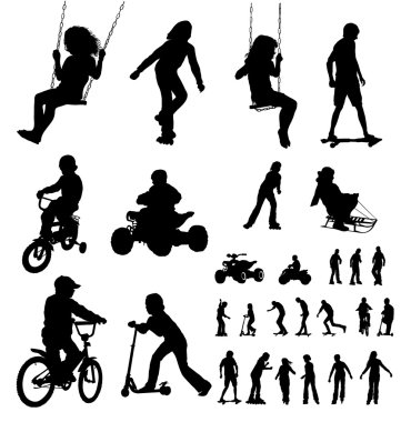 Silhouettes playing children clipart