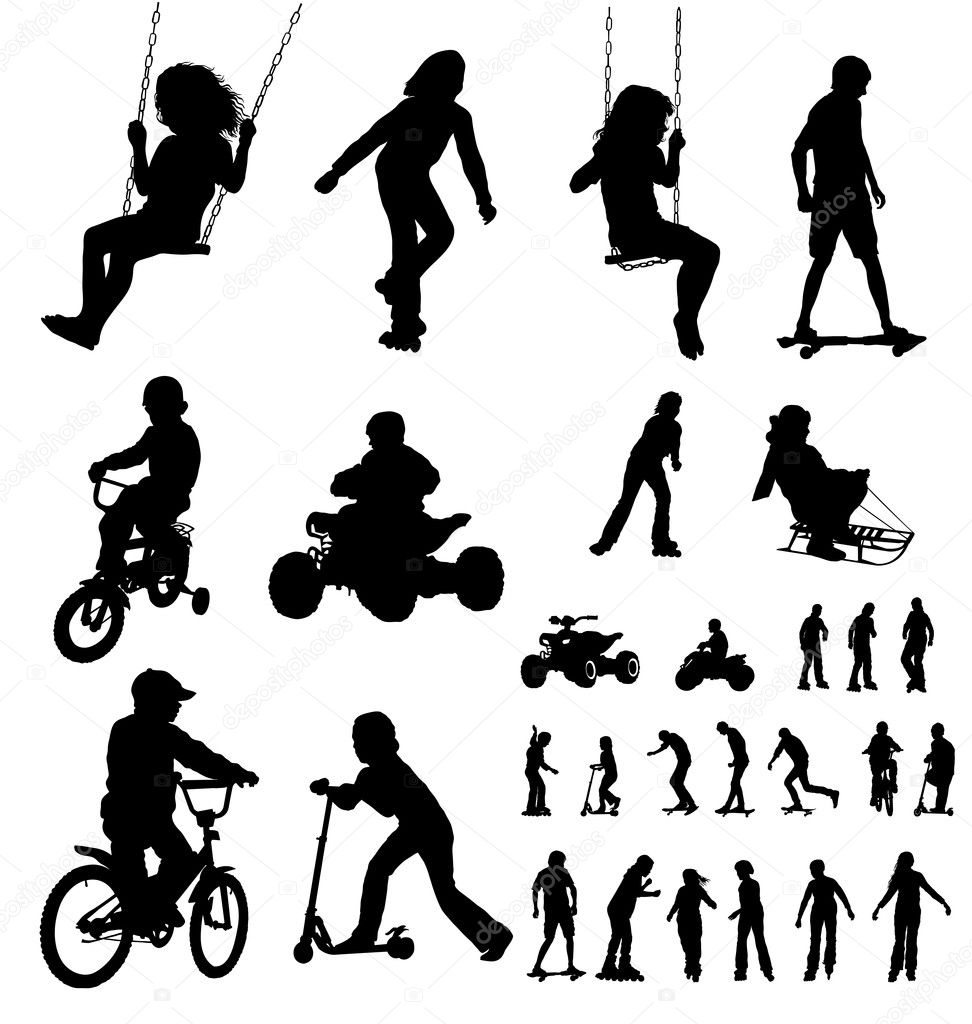 Silhouettes playing children