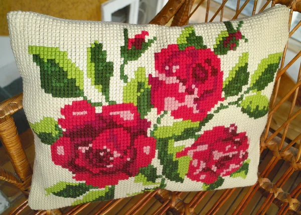 Vintage pillow with embroidery — Stock Photo, Image