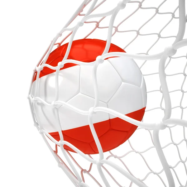 Osztrák futball-labda a háló belsejében — Stock Fotó