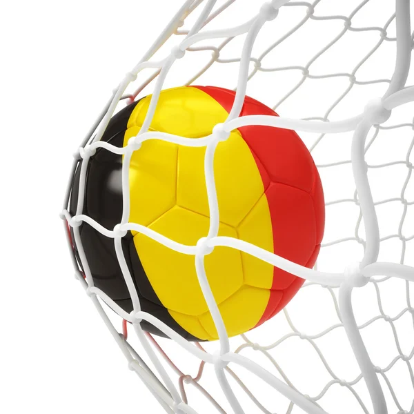 Belgian soccer ball inside the net — Stock Photo, Image