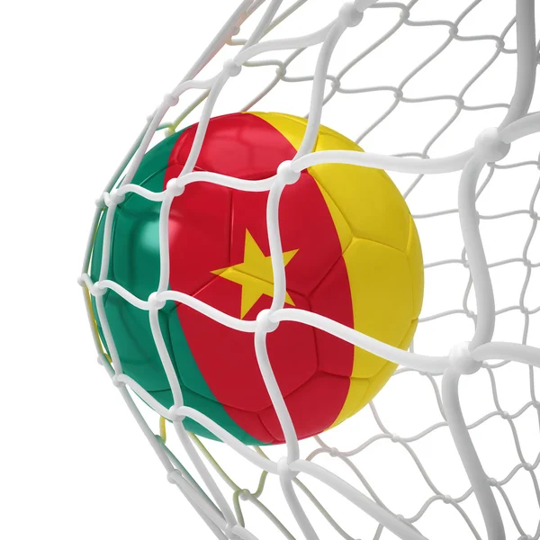 Kameruni futball-labda a háló belsejében — Stock Fotó