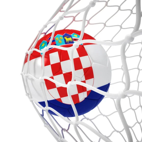 Croatian soccer ball inside the net — Stock Photo, Image