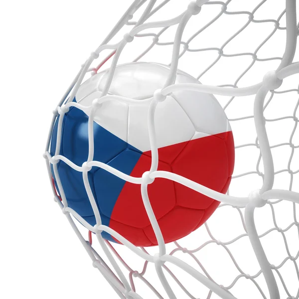 Czechian soccer ball inside the net — Stock Photo, Image