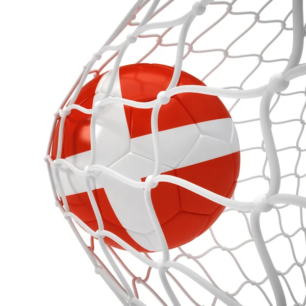 Denmark soccer ball inside the net — Stock Photo, Image