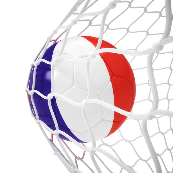 Francouzský fotbalový míč uvnitř sítě — Stock fotografie