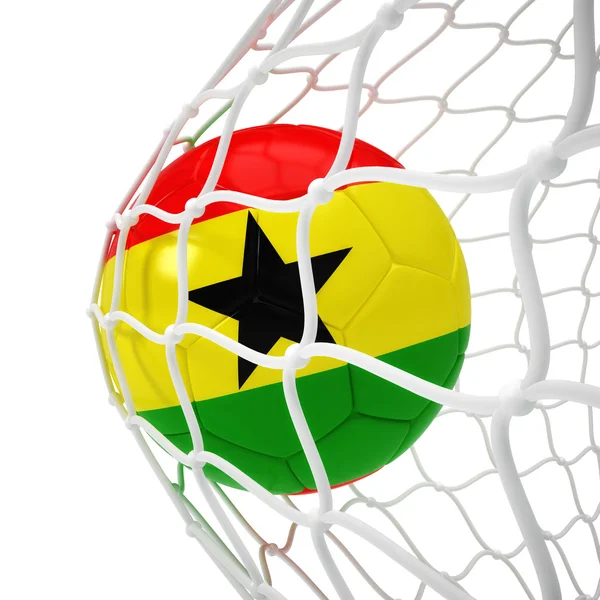 Ghánai futball-labda a háló belsejében — Stock Fotó