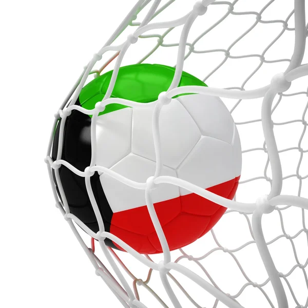 Kuwaiti soccer ball inside the net — Stock Photo, Image