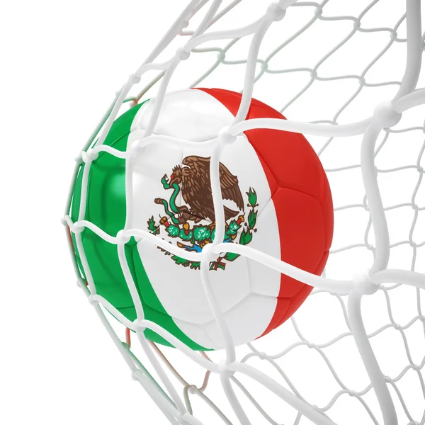 Bola de futebol mexicana dentro da rede — Fotografia de Stock