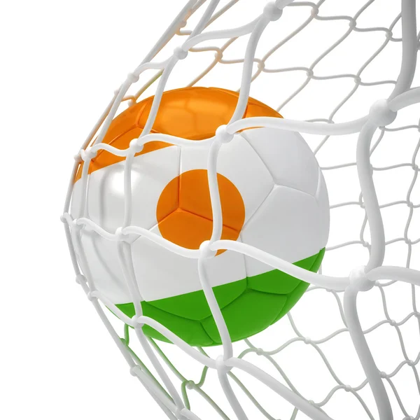 Niger fotbalový míč uvnitř sítě — Stock fotografie
