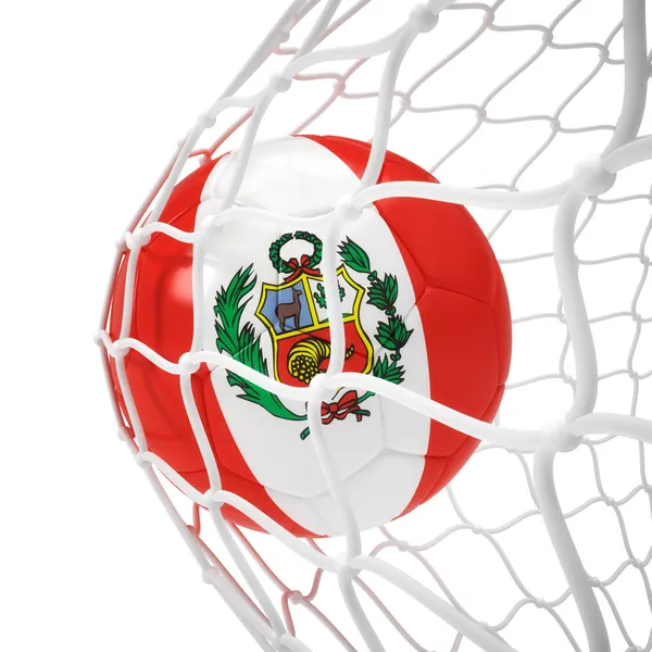 Pallone da calcio peruviano dentro la rete — Foto Stock