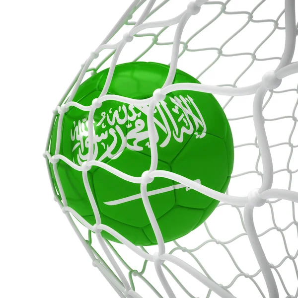 Pallone da calcio saudita dentro la rete — Foto Stock