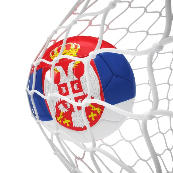 Pallone da calcio serbo dentro la rete — Foto Stock
