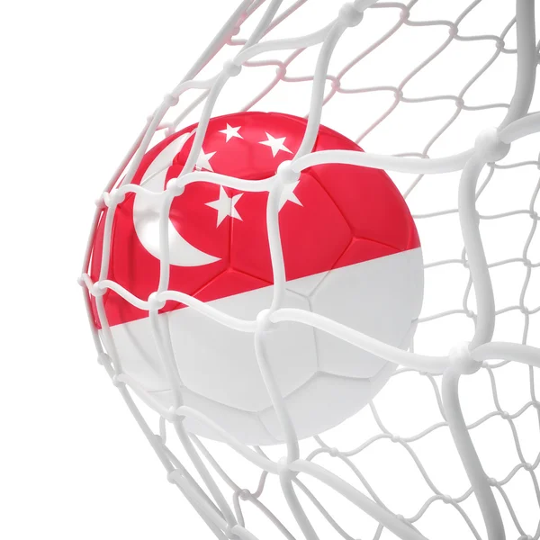 Bola de futebol de Singapura dentro da rede — Fotografia de Stock