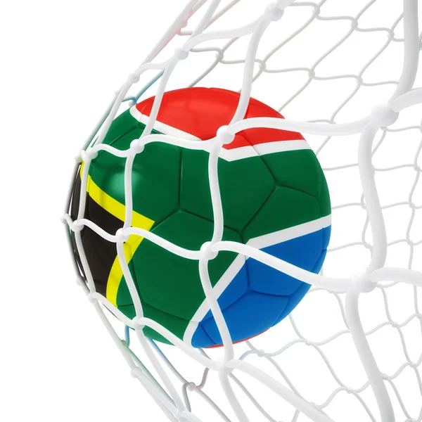 stock image South African soccer ball inside the net