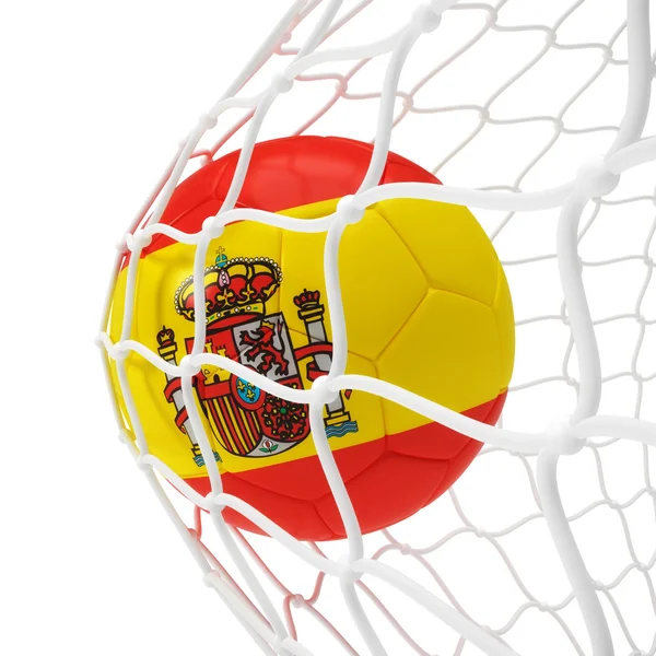 Pallone da calcio spagnolo dentro la rete — Foto Stock